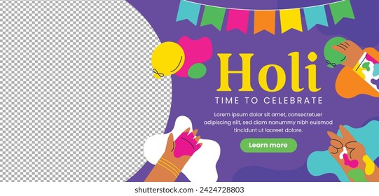 Holi Festival background. Happy Holi background. Holi festival celebration. March 25. Cartoon Vector illustration design for Poster, Banner, Greeting, Card, Post, Cover, Flyer. Festival of Colors.