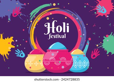 Holi Festival background. Happy Holi background. Holi festival celebration. March 25. Cartoon Vector illustration design for Poster, Banner, Greeting, Card, Post, Cover, Flyer. Festival of Colors.