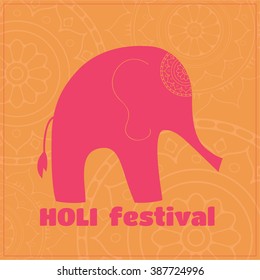 Holi festival background. Indian elephant vector.
