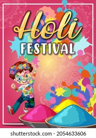Holi Festival banner with kid characters illustration