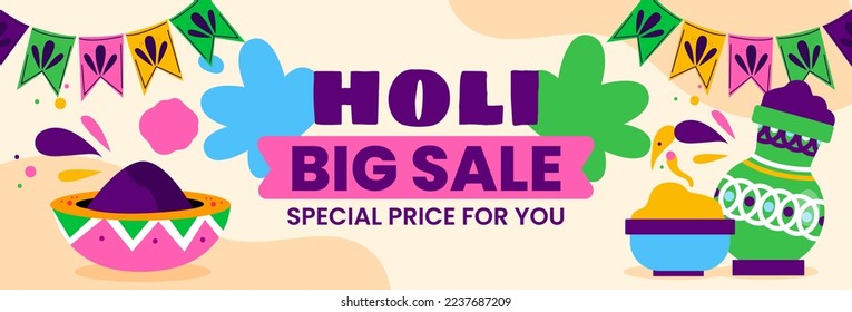 holi festival big sale banner template vector flat design