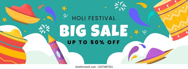 holi festival big sale banner template vector flat design