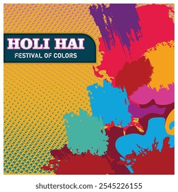 Holi festival celebration poster. A lively cultural celebration with a beautiful splash of color. Holi hi! concept. Flat vector illustration.