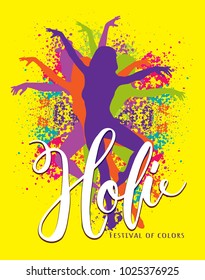 Holi. Festival of colors. Bright vector illustration with colorful splates