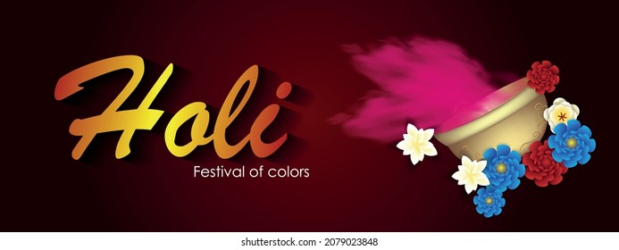 Holi festival of colors, indian holiday, bowls with paints, realistic vector