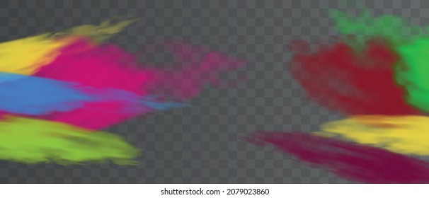 Holi festival of colors, indian holiday, bowls with paints, realistic vector