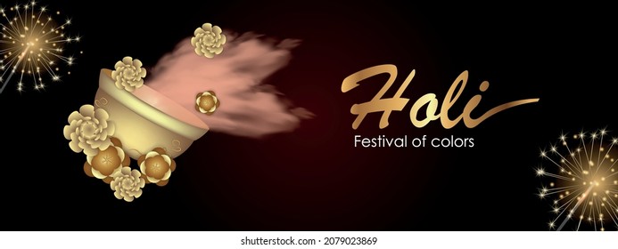 Holi festival of colors, indian holiday, bowls with paints, realistic vector