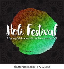 Holi festival of colours background. Happy Holi festival greeting card design with Mandala decoration. Vector illustration