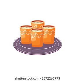 Holi festival drink illustration featuring Thandai cups on a purple plate, perfect for celebrations, isolated on white