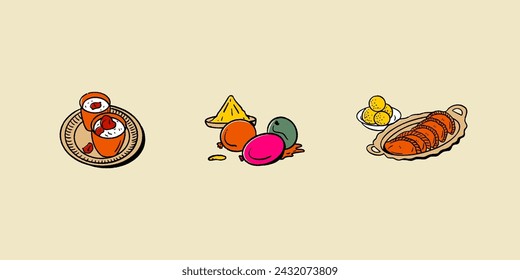 Holi festival elements hand drawn vector illustration 