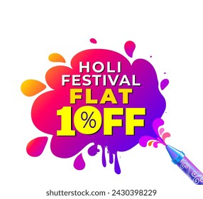 Holi festival flat 20% off Sale discount offer design. Shopping promotional advertising background with colorful Holi festival gulal.