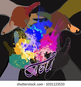 Holi Festival of Flowers Logo Vector Illustration. Celebrating the spring of the Hindus. Clean and minimalist vector illustration. open palms .