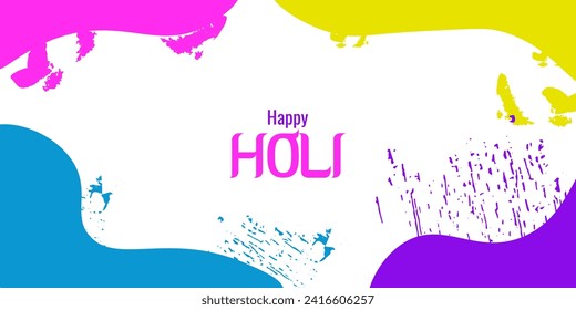 Holi festival happy India carnival of colors. Bright spots paint and text. Banner Design Flyer postcards. Vector illustration...