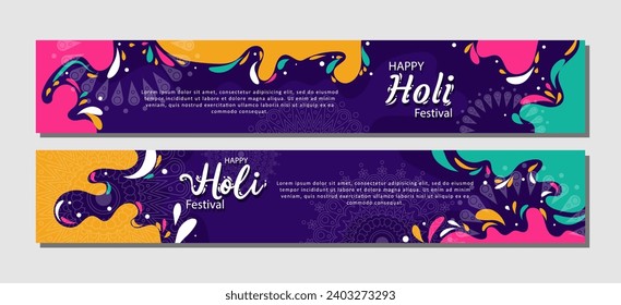 Holi festival horizontal banner Template Collection. for cover, flyer, header. vector illustration