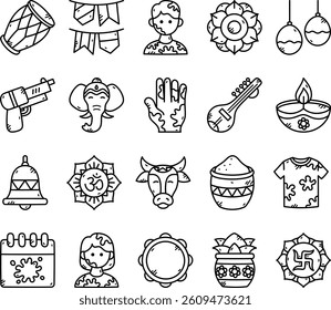 Holi Festival Icon Set - Celebrate with Colors