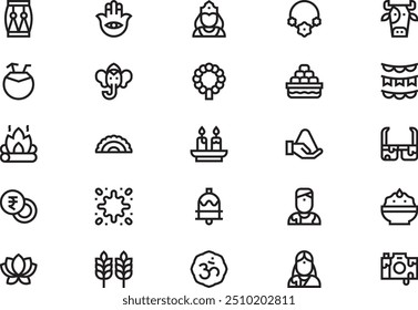 Holi festival icons collection is a vector illustration with editable stroke.