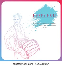Holi Festival Illustration of Men Cerebrating Holi with Dhol Happy Holi Vector Eps 10 