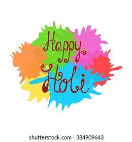 Holi festival India vector background. Illustration of colorful Holi pattern in Indian style with calligraphic inscription: Happy Holi. Happy Holi lettering poster.