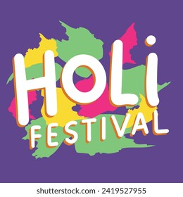 Holi Festival inscription. Handwriting text banner Holi Festival square composition. Hand draw vector art.