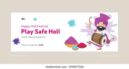Holi festival play safe Holi Facebook cover design. Vector graphic illustration.