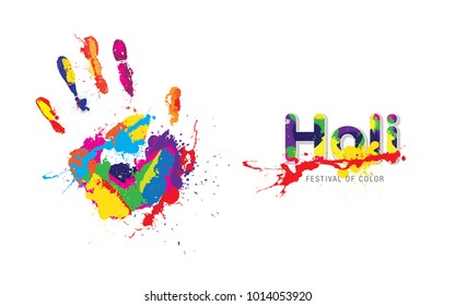 Holi Festival Poster, Background with Creative Colorful Handprint Vector Illustration