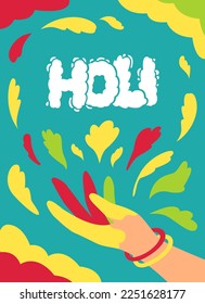 Holi Festival poster or card for the Hindu tradition holiday, party and event, drawings of happy people, smear each other with colours