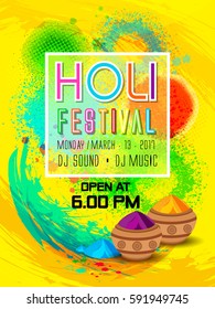 Holi festival poster. Template for flyer, brochure or invitation