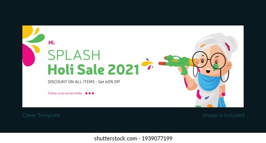 Holi festival splash sale cover page template. Vector graphic illustration.