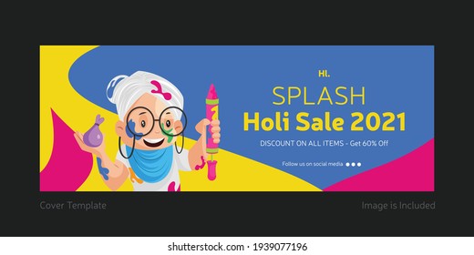 Holi festival splash holi sale Facebook cover template.  Vector graphic illustration.