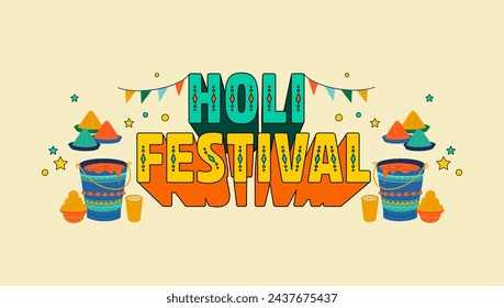 Holi Festival typography design layout with Holi colorful elements