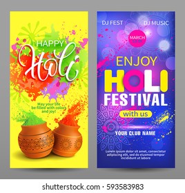 Holi festival vertical banners. Vector illustration.