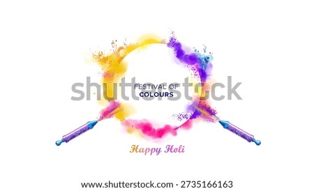 holi festive layout minimal modern floral organic vibrant circular frame design with colorful color splash background vector illustration. Marketing promo ads and sale template.