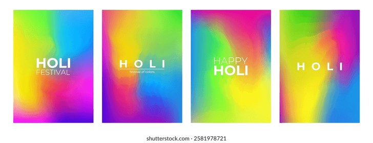 Holi festive set. Indian festival of colors, love and spring collection. Blurred backgrounds for Holi holiday greetings and invitations. Bright colors. Vector illustration.