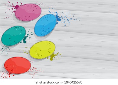 Holi flat lay isolated on gray wooden background. Hand drawn collection for web site,greeting card,poster,placard and wallpaper. Creative art concept, vector illustration eps 10