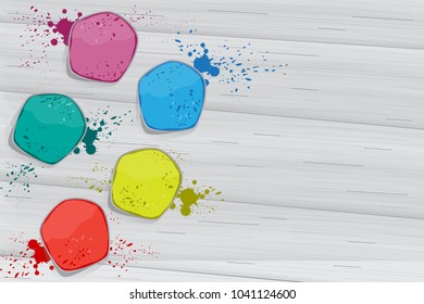 Holi flat lay isolated on gray wooden background. Hand drawn collection for web site,greeting card,poster,placard and wallpaper. Creative art concept, vector illustration eps 10