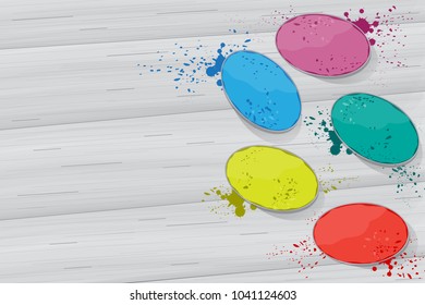 Holi flat lay isolated on gray wooden background. Hand drawn collection for web site,greeting card,poster,placard and wallpaper. Creative art concept, vector illustration eps 10