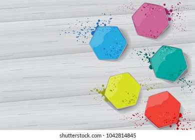 Holi flat lay isolated on gray wooden background. Hand drawn collection for web site,greeting card,poster,placard and wallpaper. Creative art concept, vector illustration eps 10
