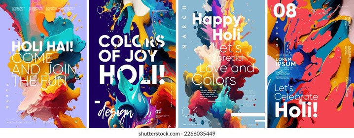 Holi, great design for any purposes. Happy festive background. Set of vector illustrations. Festive banner. Typography design and vectorized 3D illustrations on the background.