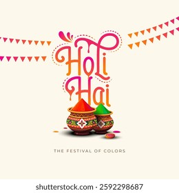 Holi Hai, Happy Holi Festival Typographic Background Design Template