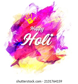 Holi Hai! (It's Holi) Text Against Colorful Brush Stroke Texture Background With Handprints.