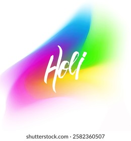 Holi hand lettering. Indian festival of colors, love and spring. Bright colored gradient. Festive graphic template for Happy Holi holiday greetings and invitations. Vector illustration.