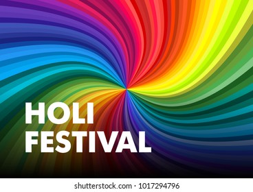 holi happy festival colors greeting colorful rainbow rays background. lettering vector illustration poster