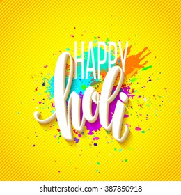 holi happy festival colors greeting background powder paint text lettering vector illustration poster