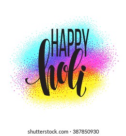 holi happy festival colors greeting background powder paint text lettering vector illustration poster