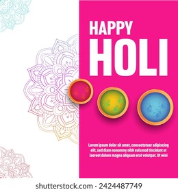 Holi Harmony Pink Palette, Mandala Magic, and the Heartfelt Message 'Happy Holi' Create a Card of Celebration and Renewal  Immerse in Holi Bliss with This Mandala Adorned Card, Symbolizing Love