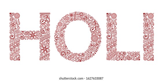 HOLI henna tattoo doodle vector ornament on white background. For banner, poster, flyer, signboard