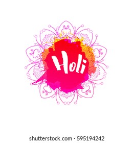 Holi holiday greeting abstract logo emblem in different colors isolated on white background. Indian festival of colors. Typography, colorful logo. Vector illustration. Usable for banners, greeting