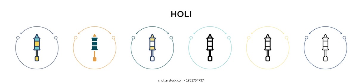 Icono de Holi relleno, delgado, contorno y estilo de trazo. Ilustración vectorial de dos iconos vectores de holi de color y negro se puede utilizar para móviles, ui, web