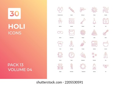 Holi-Symbolsammlung. Stellen Sie Vektorgrafik mit Elementen für mobile Konzepte und Web-Apps ein. Sammlung moderner Symbole.