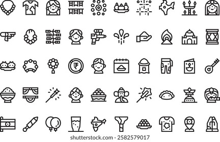 Holi icons High-Quality Vector Icons Collection with Editable Stroke. Ideal for Professional and Creative Projects